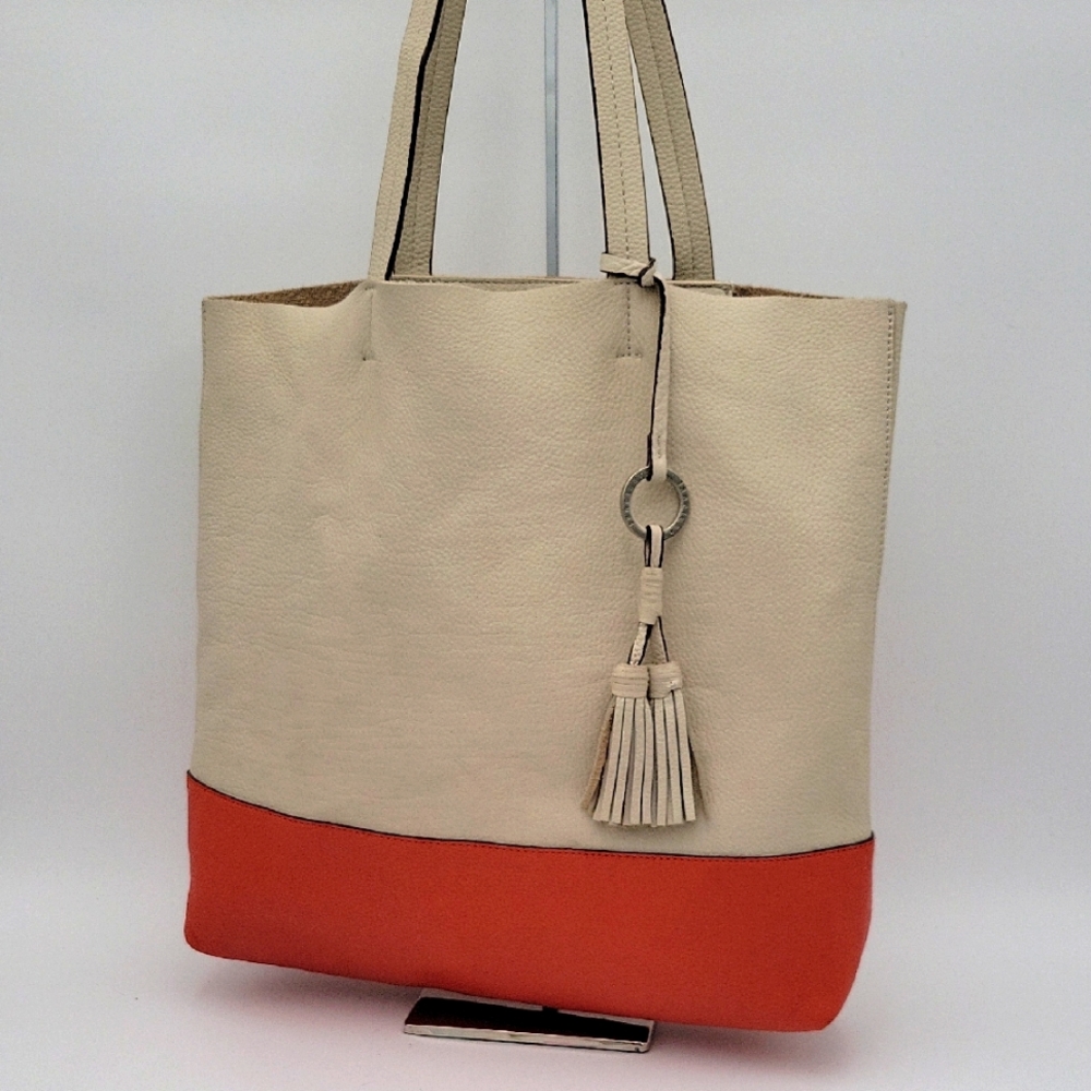 Sanctuary Cream and Orange Leather Tote Bag